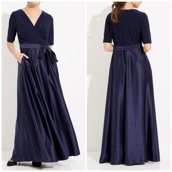 NEW Alex Evenings Wrap Front Satin Style A-Line Dress with Pockets 81351533 - Picture 1 of 11